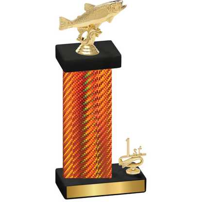 Accented Single Orange Carbon Fiber First Place Fishing Trophy