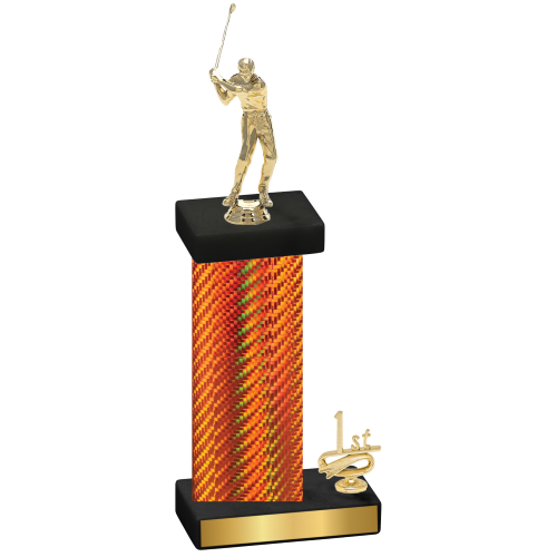 Accented Single Orange Carbon Fiber First Place Golf Trophy