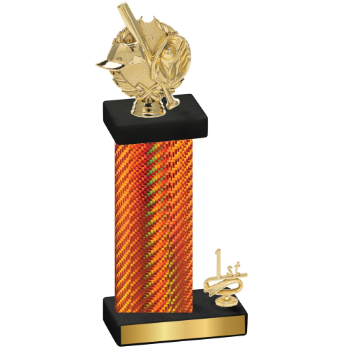 Accented Single Orange Carbon Fiber First Place Baseball Trophy