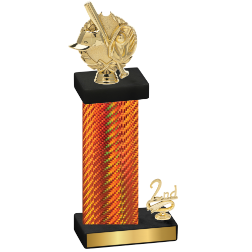 Accented Single Orange Carbon Fiber Second Place Baseball Trophy