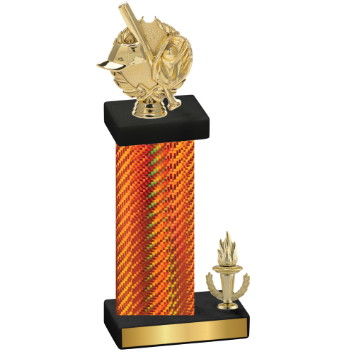 Accented Single Orange Carbon Fiber Victory Baseball Trophy