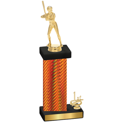 Accented Single Orange Carbon Fiber First Place Softball Trophy