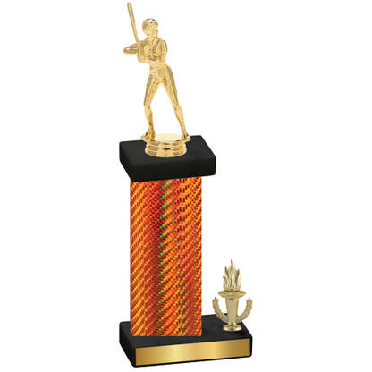 Accented Single Orange Carbon Fiber Victory Softball Trophy