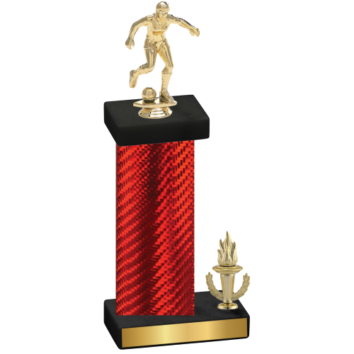 Accented Single Red Carbon Fiber Victory Soccer Trophy