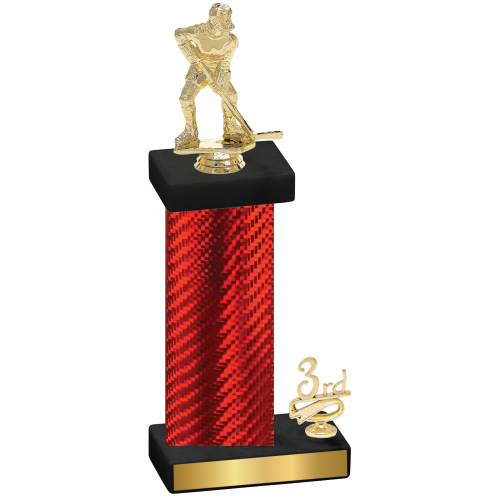 Accented Single Red Carbon Fiber Third Place Hockey Trophy