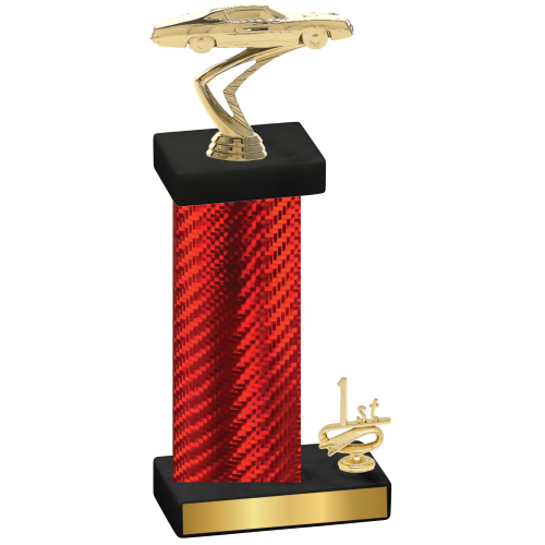 Accented Single Red Carbon Fiber First Place Cars Trophy