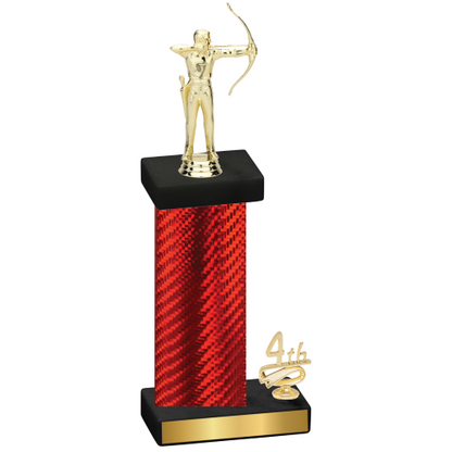 Accented Single Red Carbon Fiber Fourth Place Archery Trophy