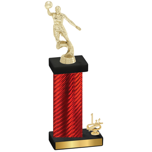 Accented Single Red Carbon Fiber First Place Basketball Trophy