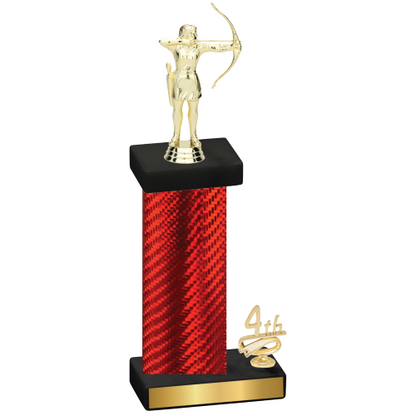 Accented Single Red Carbon Fiber Fourth Place Archery Trophy