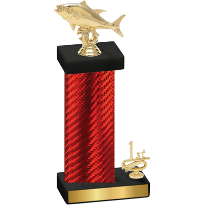 Accented Single Red Carbon Fiber First Place Fishing Trophy