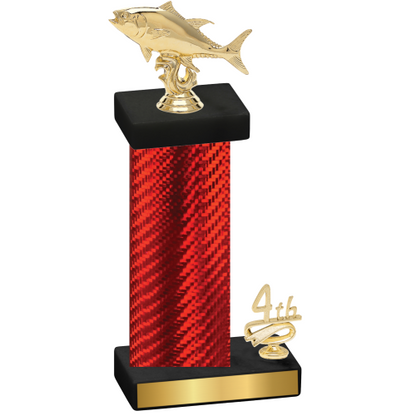 Accented Single Red Carbon Fiber Fourth Place Fishing Trophy