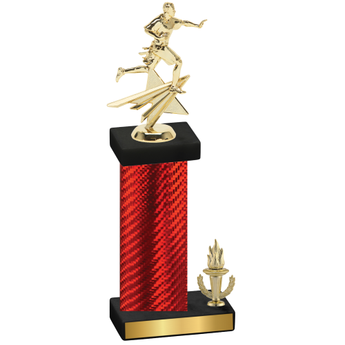 Accented Single Red Carbon Fiber Victory Flag Football Trophy