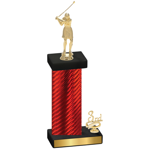 Accented Single Red Carbon Fiber Third Place Golf Trophy