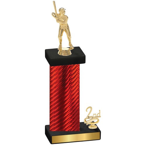 Accented Single Red Carbon Fiber Second Place Baseball Trophy