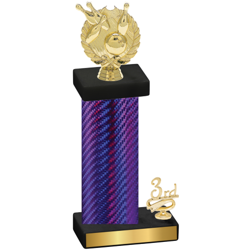 Accented Single Purple Carbon Fiber Third Place Bowling Trophy