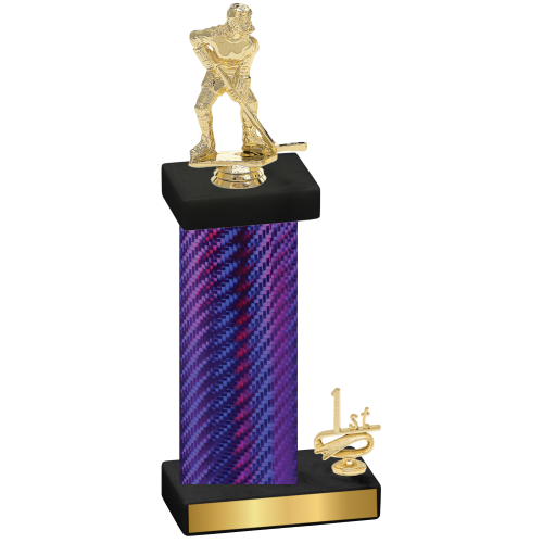 Accented Single Purple Carbon Fiber First Place Hockey Trophy