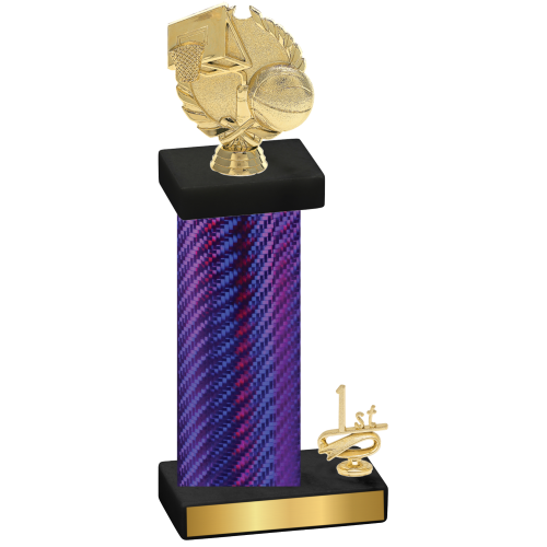 Accented Single Purple Carbon Fiber First Place Basketball Trophy