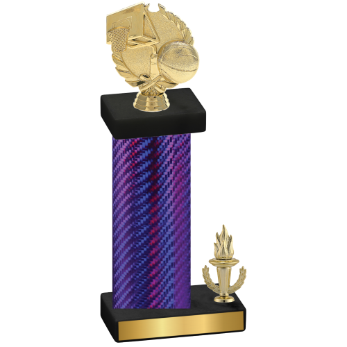 Accented Single Purple Carbon Fiber Victory Basketball Trophy