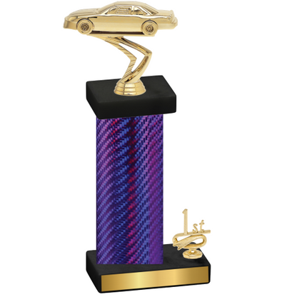 Accented Single Purple Carbon Fiber First Place Cars Trophy