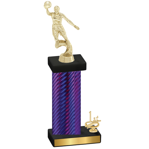 Accented Single Purple Carbon Fiber First Place Basketball Trophy