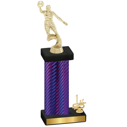 Accented Single Purple Carbon Fiber First Place Basketball Trophy