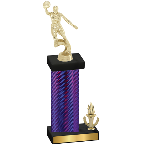 Accented Single Purple Carbon Fiber Victory Basketball Trophy