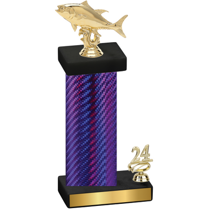 Accented Single Purple Carbon Fiber Year Fishing Trophy