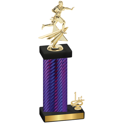 Accented Single Purple Carbon Fiber First Place Flag Football Trophy