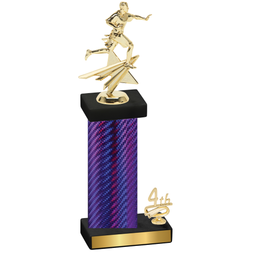 Accented Single Purple Carbon Fiber Fourth Place Flag Football Trophy