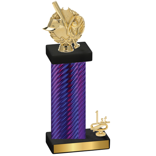 Accented Single Purple Carbon Fiber First Place Baseball Trophy