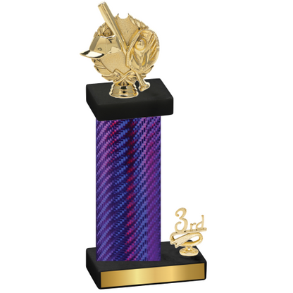 Accented Single Purple Carbon Fiber Third Place Baseball Trophy