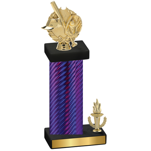 Accented Single Purple Carbon Fiber Victory Baseball Trophy