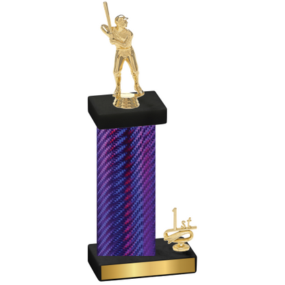 Accented Single Purple Carbon Fiber First Place Baseball Trophy