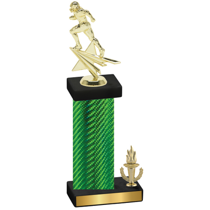 Accented Single Green Carbon Fiber Victory Football Trophy