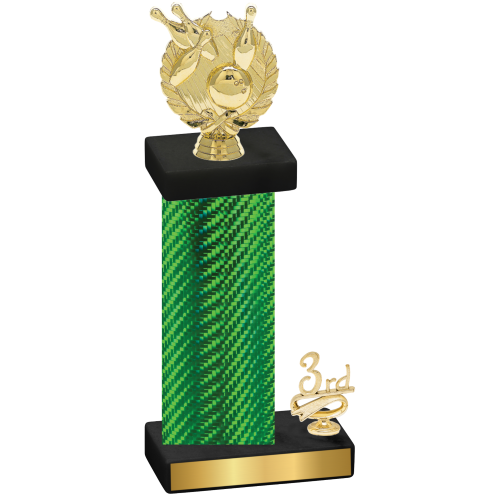 Accented Single Green Carbon Fiber Third Place Bowling Trophy