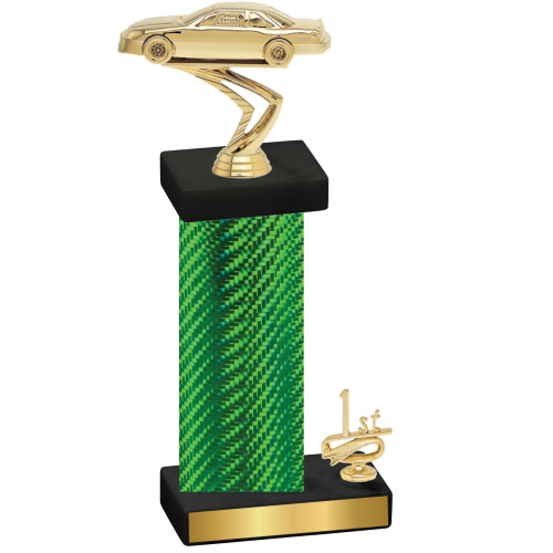 Accented Single Green Carbon Fiber First Place Cars Trophy