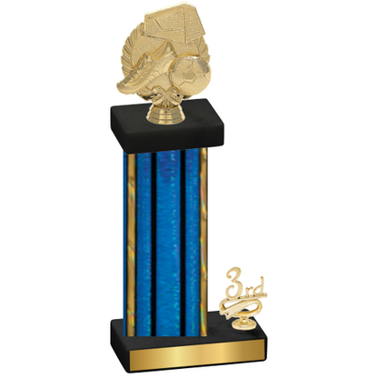 Accented Single Blue Glacier Third Place Soccer Trophy