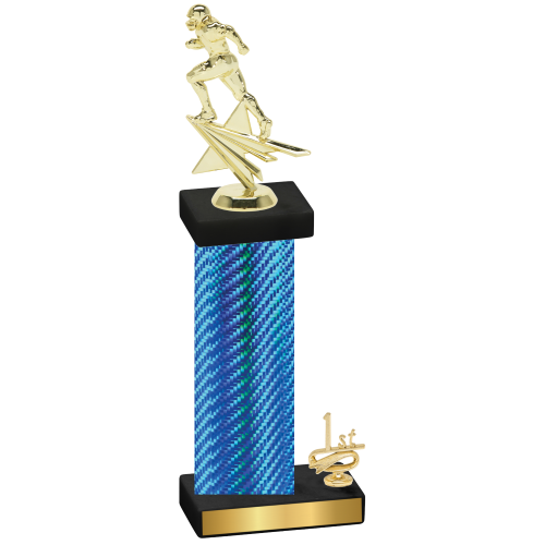 Accented Single Blue Carbon Fiber First Place Football Trophy