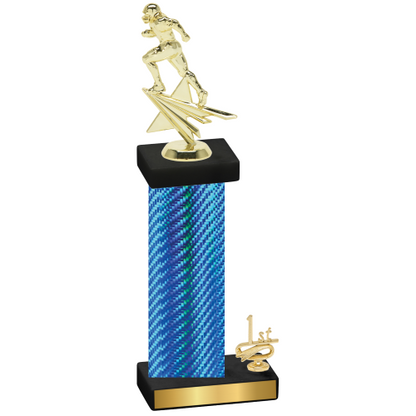 Accented Single Blue Carbon Fiber First Place Football Trophy