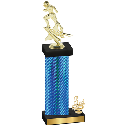 Accented Single Blue Carbon Fiber Third Place Football Trophy