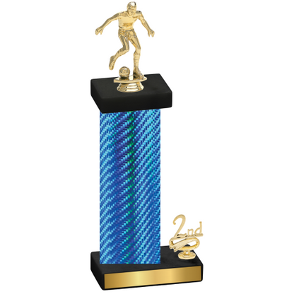 Accented Single Blue Carbon Fiber Second Place Soccer Trophy