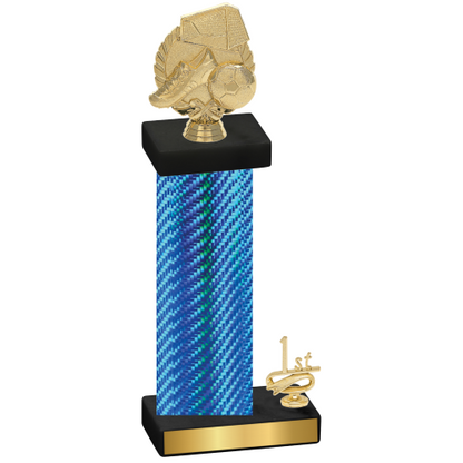 Accented Single Blue Carbon Fiber First Place Soccer Trophy