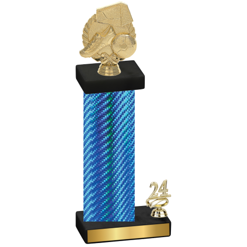 Accented Single Blue Carbon Fiber Year Soccer Trophy