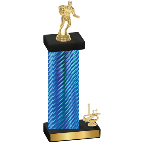 Accented Single Blue Carbon Fiber First Place Rugby Trophy