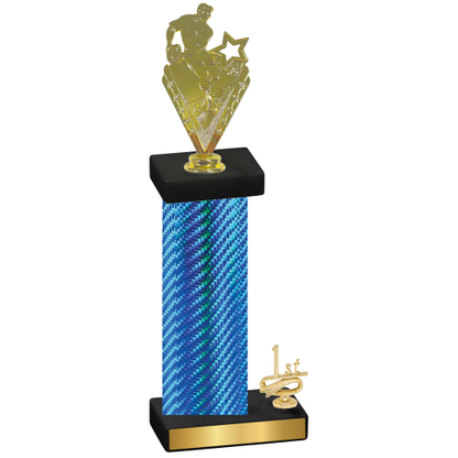 Accented Single Blue Carbon Fiber First Place Rugby Trophy