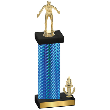 Accented Single Blue Carbon Fiber Victory Wrestling Trophy