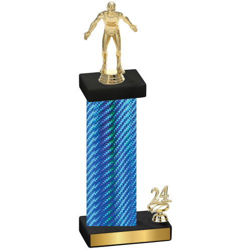 Accented Single Blue Carbon Fiber Year Wrestling Trophy