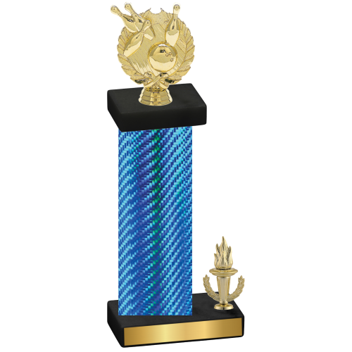 Accented Single Blue Carbon Fiber Victory Bowling Trophy