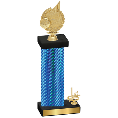 Accented Single Blue Carbon Fiber First Place Volleyball Trophy