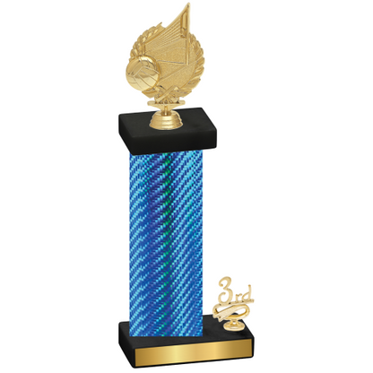 Accented Single Blue Carbon Fiber Third Place Volleyball Trophy